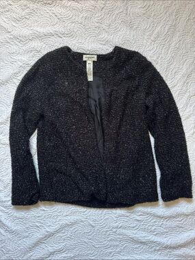 Easy Spirit Black Metallic Open-Front Cardigan